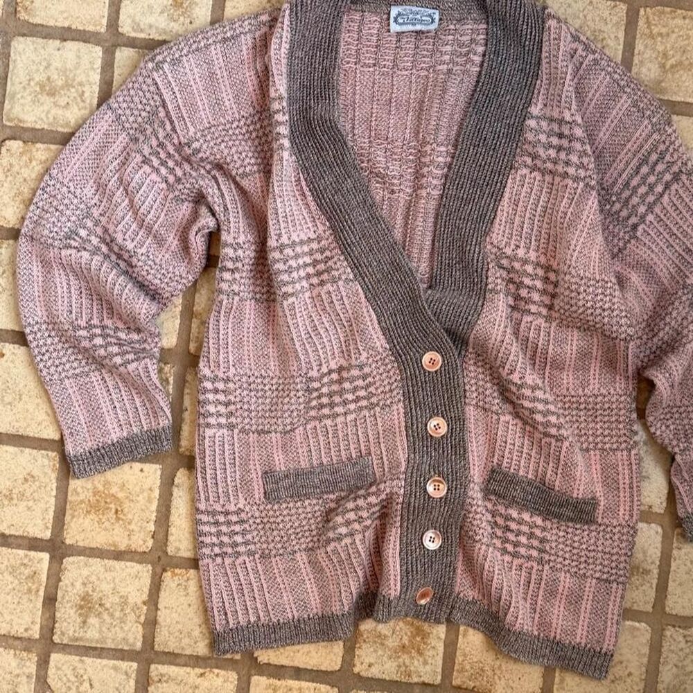 The Villager Vintage Women's Pink and Brown Cardigan